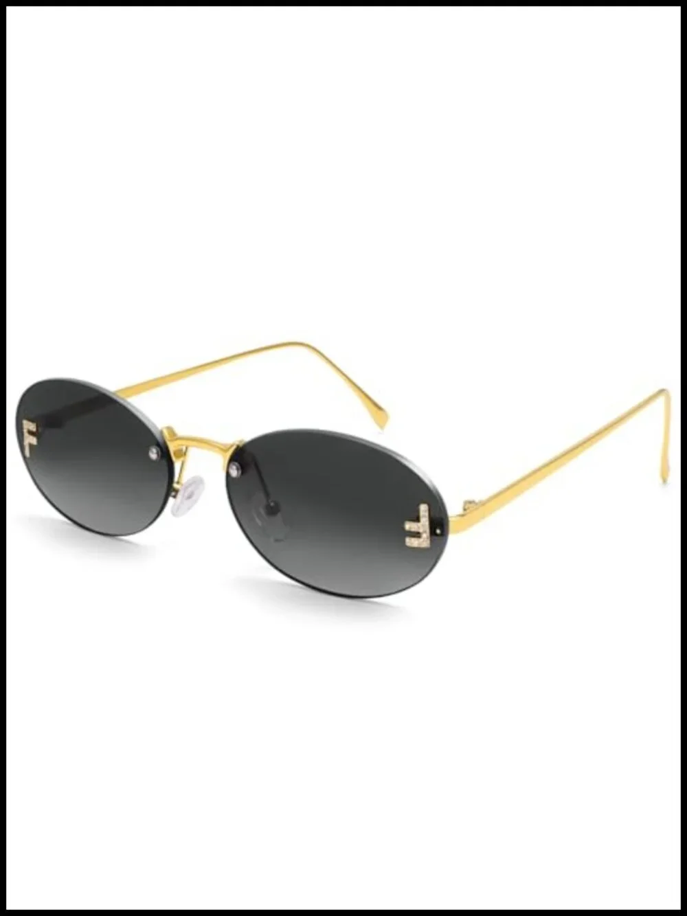 Rimless Oval Sunglasses with Diamond Motif Metal Frame
